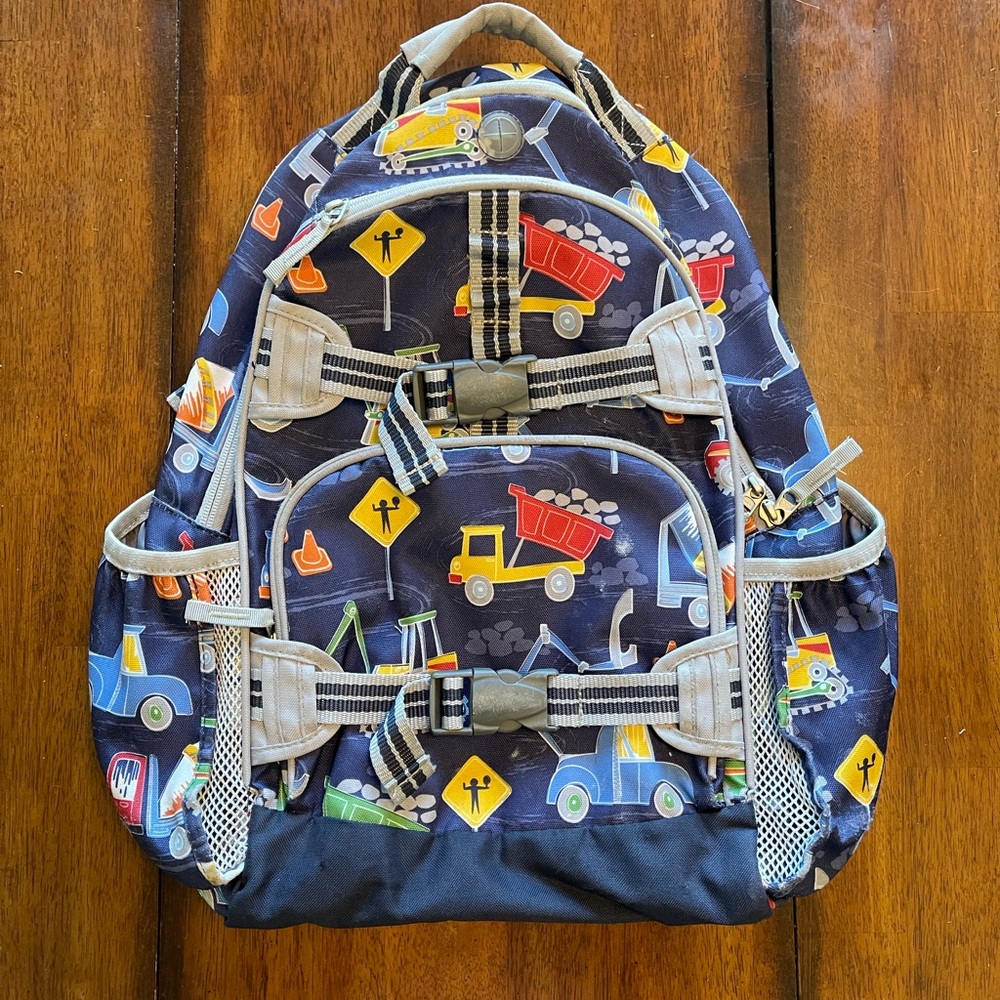Pottery Barn Kids, Navy Gray Play Construction, Large Mackenzie Backpack